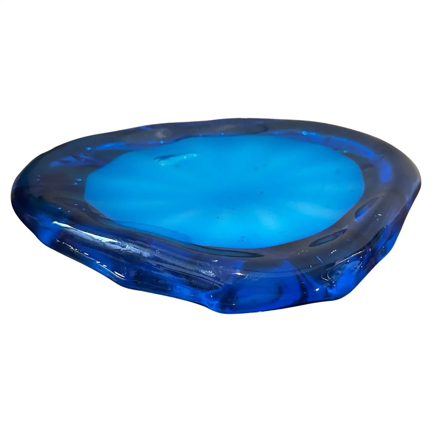 1980s Modernist Blue and Turquoise Murano Glass Vide Poche