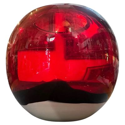 1990s Modern Carlo Moretti Style Red White and Black Murano Glass Spheric Vase