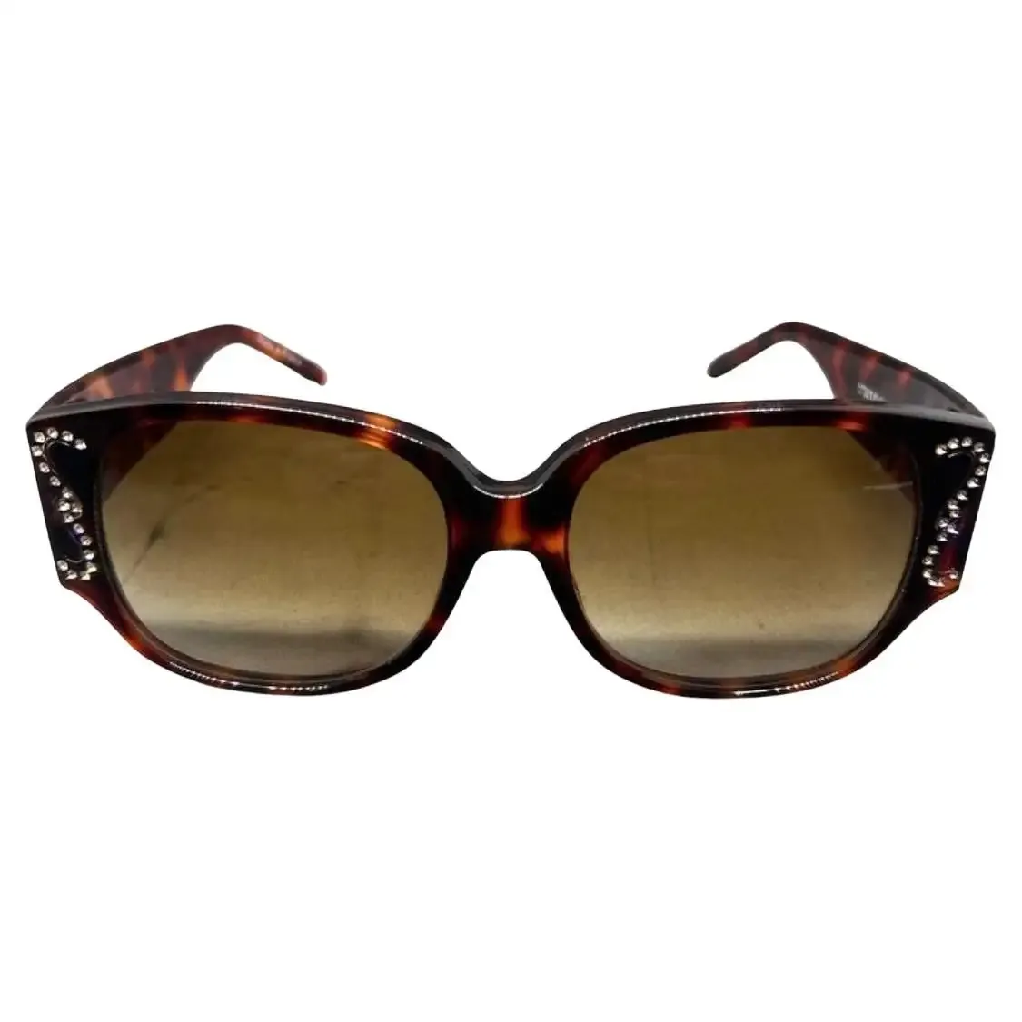 Vintage Tortoise Lucite and Strass Jewel Oversize Sunglasses by Emmanuelle Khanh
