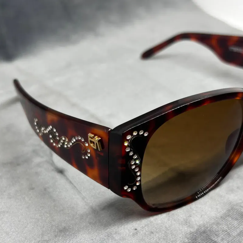 Vintage Tortoise Lucite and Strass Jewel Oversize Sunglasses by Emmanuelle Khanh