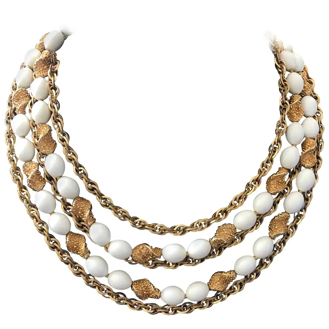 1970s Vintage Trifari White Lucite and Trifanium Necklace 1970s Vintage Trifari White Lucite and Trifanium Necklace