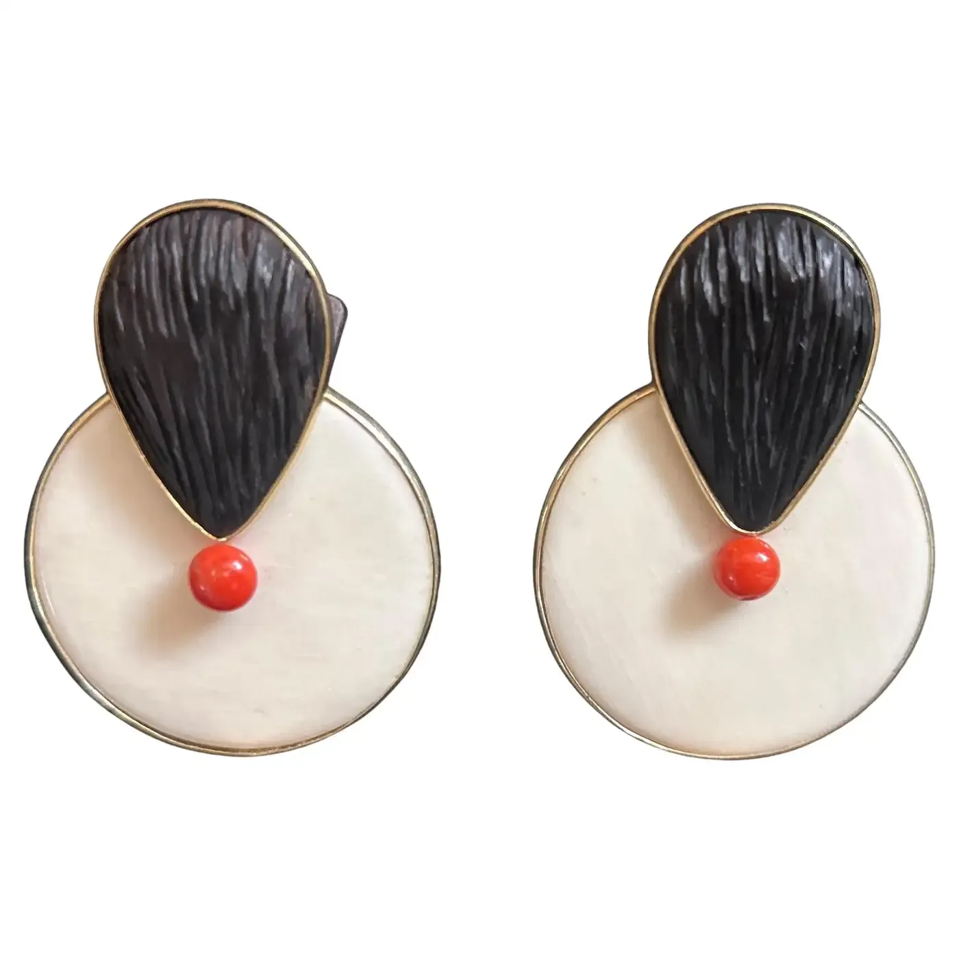 A Pair of Modernist Black, White and Red Dangle Earrings made by Carola Gioielli