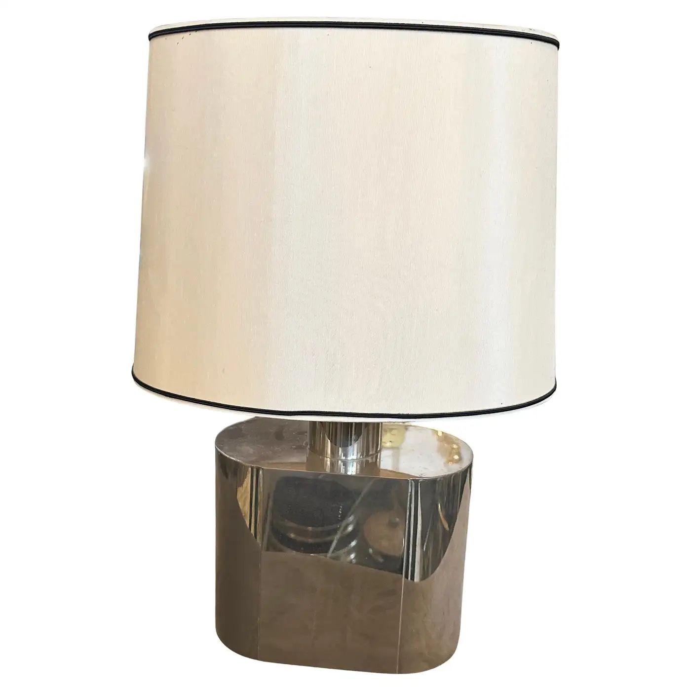1980s Mid-Century Modern Oval Steel Table Lamp by Tommaso Barbi