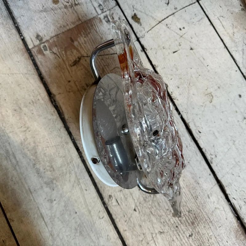 Set of Two 1970s Space Age Clear and Brown Murano Glass Wall Sconces by Mazzega