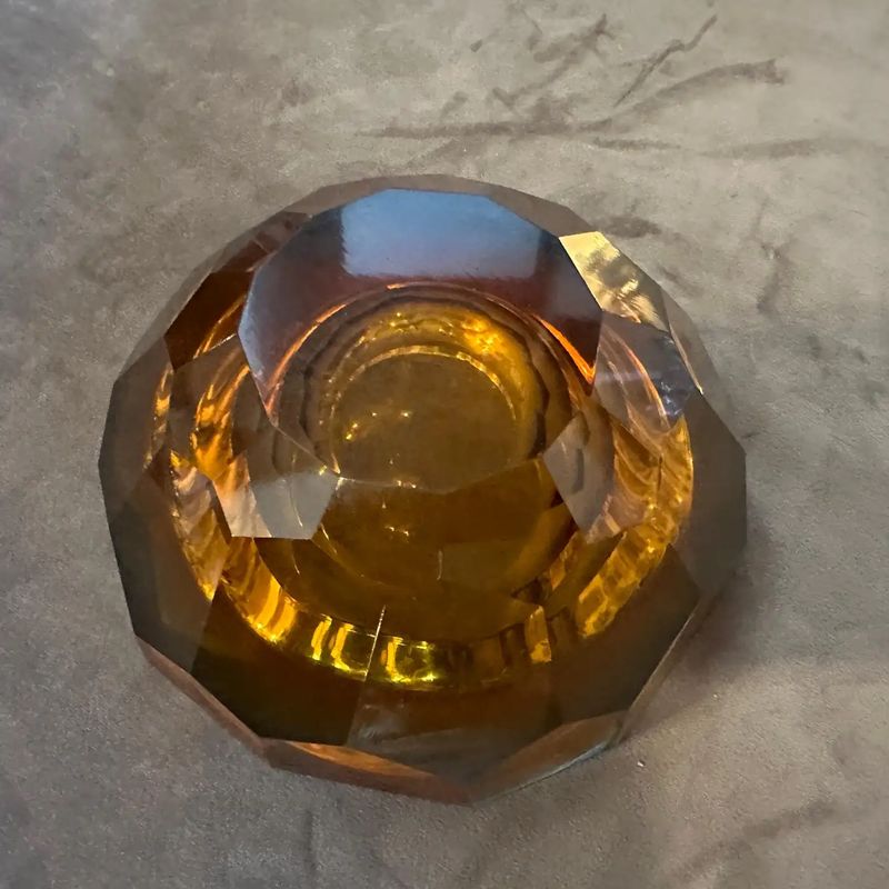 1970s Modernist Blue and Brown Faceted Murano Glass Round Bowl by Mandruzzato