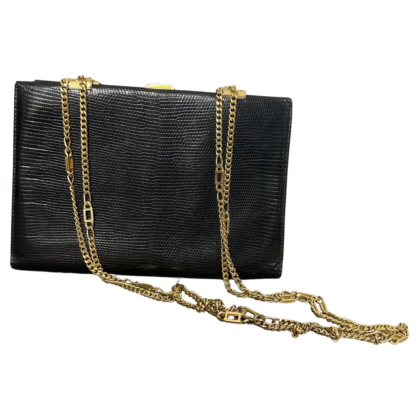 1960s Lizard Black Leather Italian Evening Bag