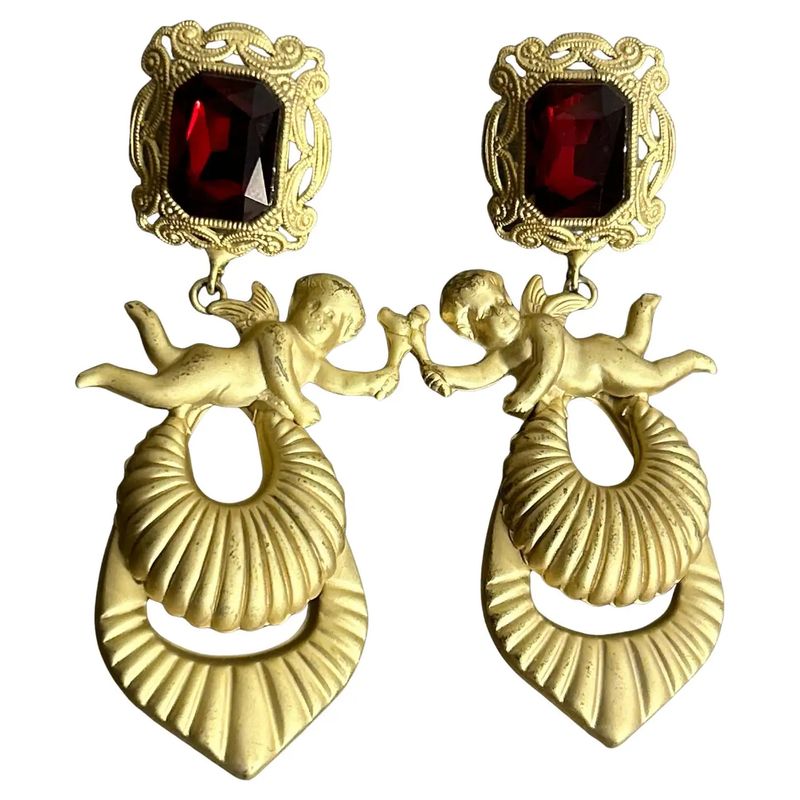 21st Century Cherub Earrings with Ornate Gemstone Accents Made by Mercantia