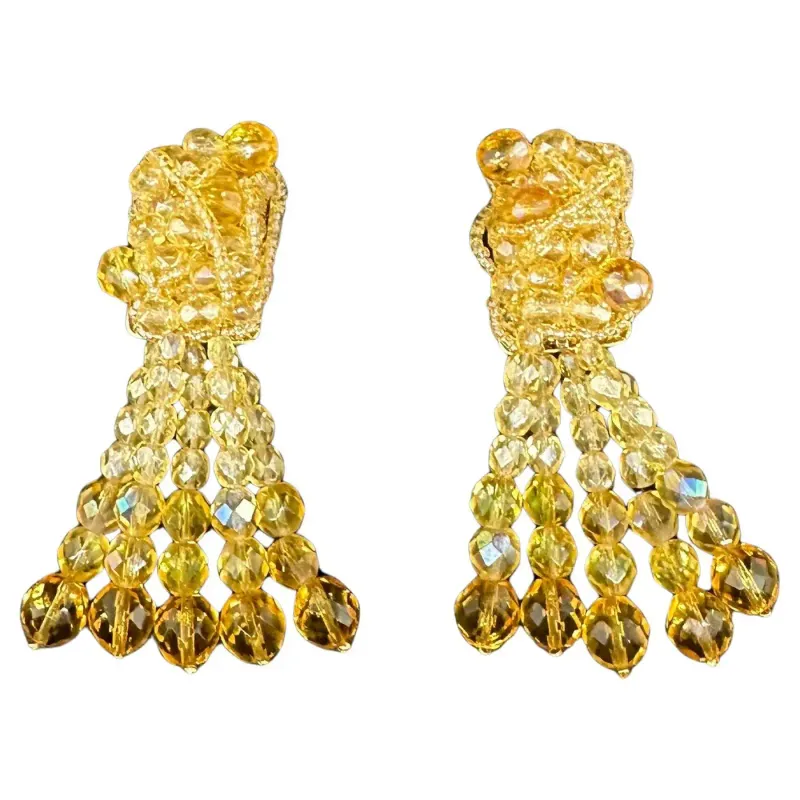 A Pair of Coppola e Toppo Golden Crystals Tassel Clip-on Long Earrings
