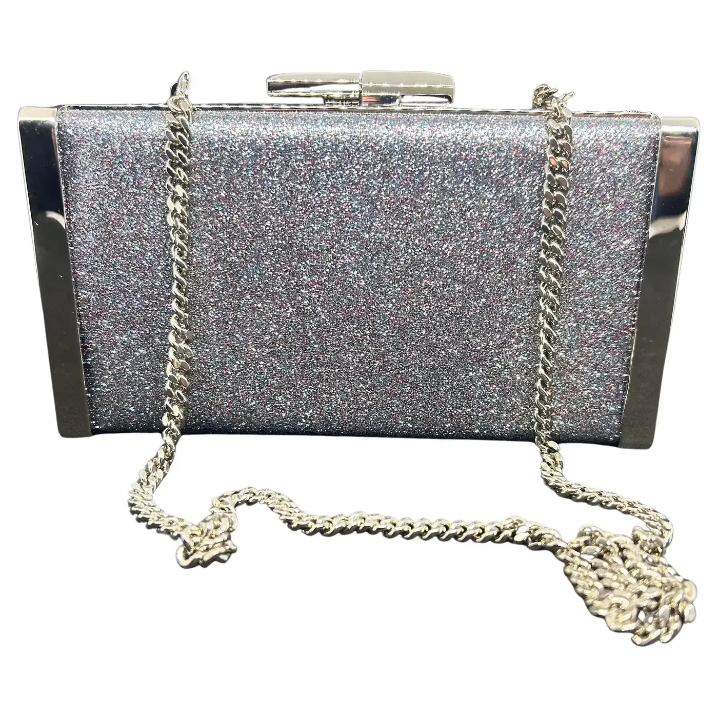 An amazing Jimmy Choo Silver Fine Glitter Fabric and Metal Clutch Bag
