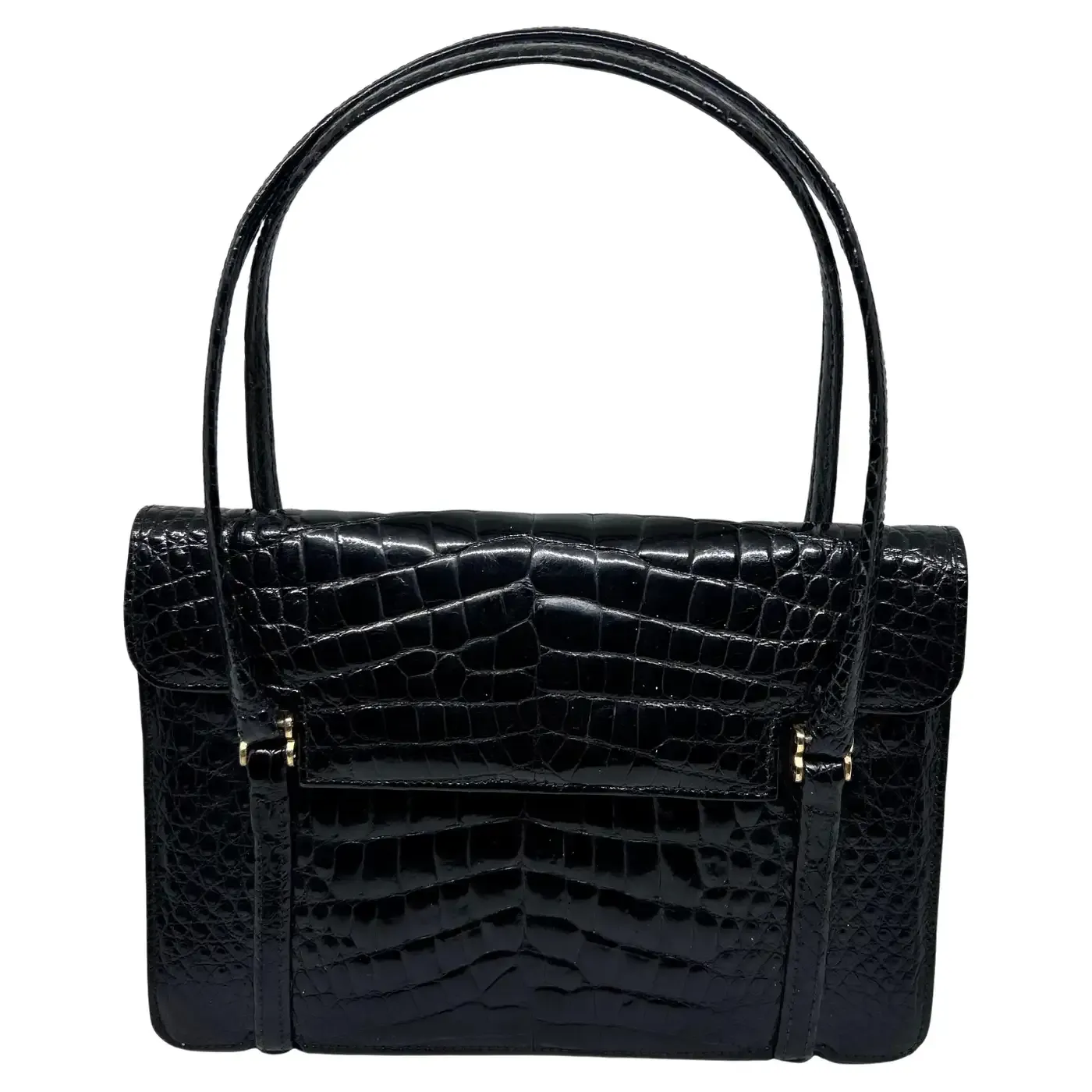 1950s Black Leather Italian Top Micro Handle Bag