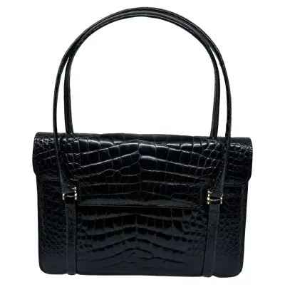 1950s Black Leather Italian Top Micro Handle Bag