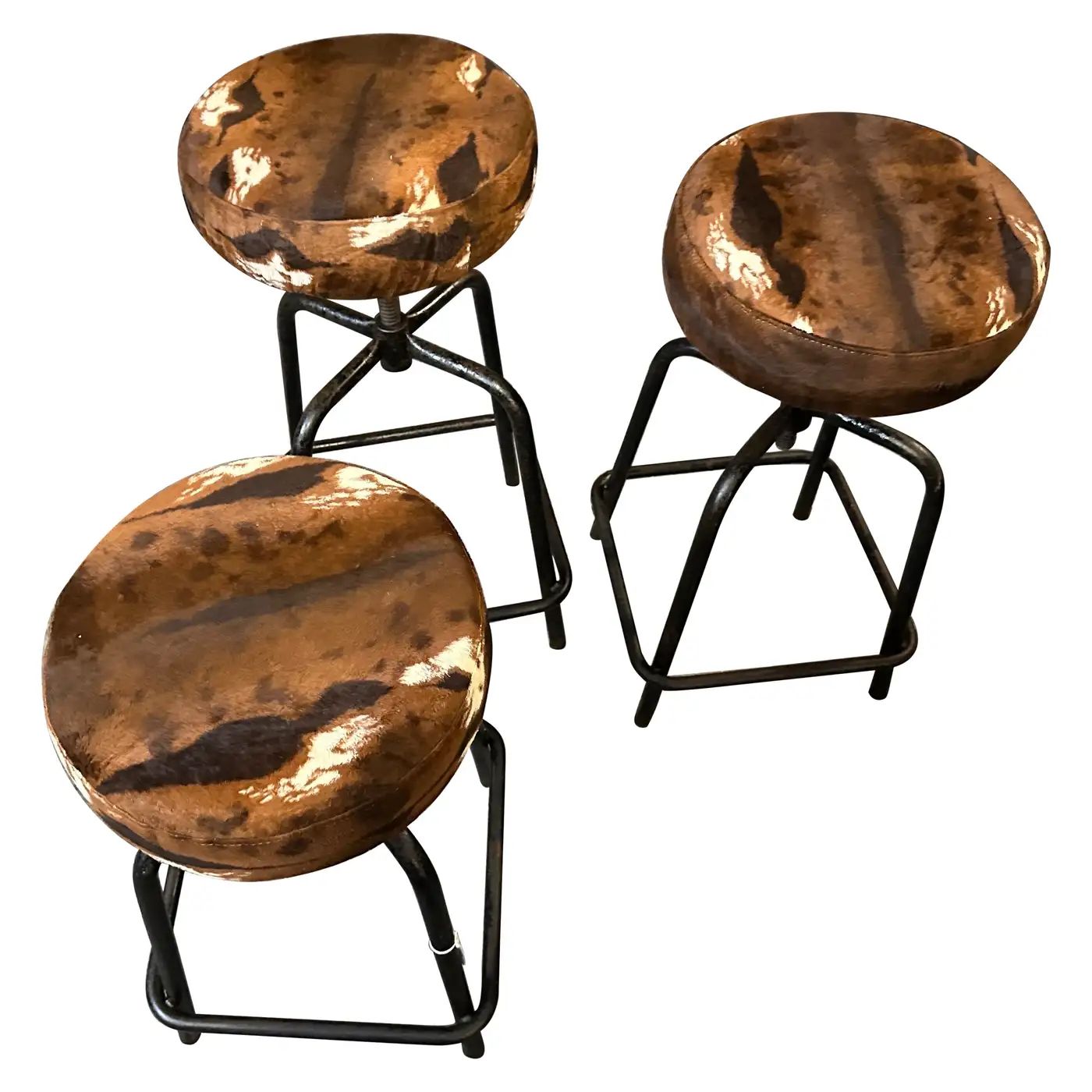 Three 1950s Industrial iron and Fabric Italian Adjustable Footstools
