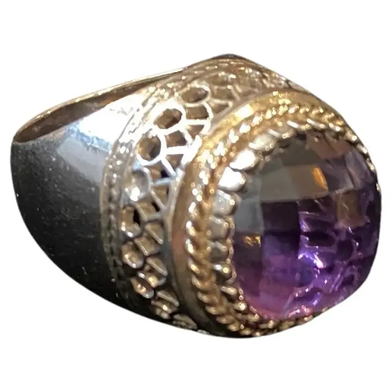 1990s Sterling Silver and Briolette Amethyst Hydrothermal Quartz Cocktail Ring