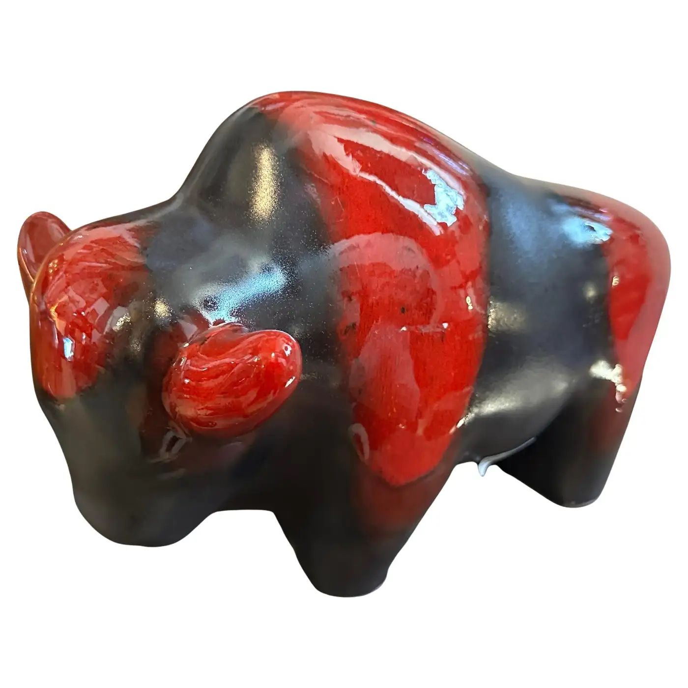 1980s Modernist Red and Black Fat Lava Ceramic German Bison