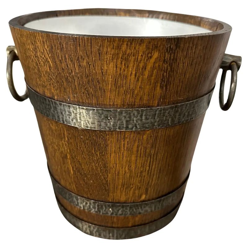 1970s Brutalist Oak Wood and Wrought Iron French Wine Cooler