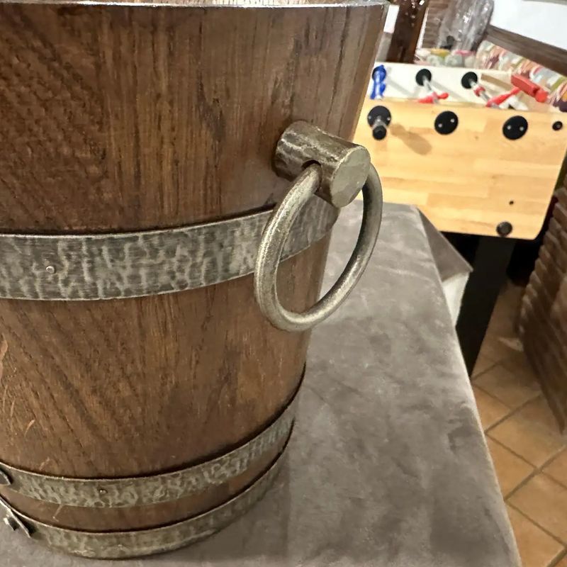 1970s Brutalist Oak Wood and Wrought Iron French Wine Cooler