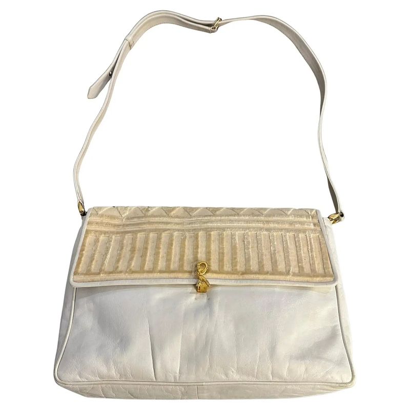 1979 Iconic White Leather and Velvet Shoulder Bag By Roberta di Camerino