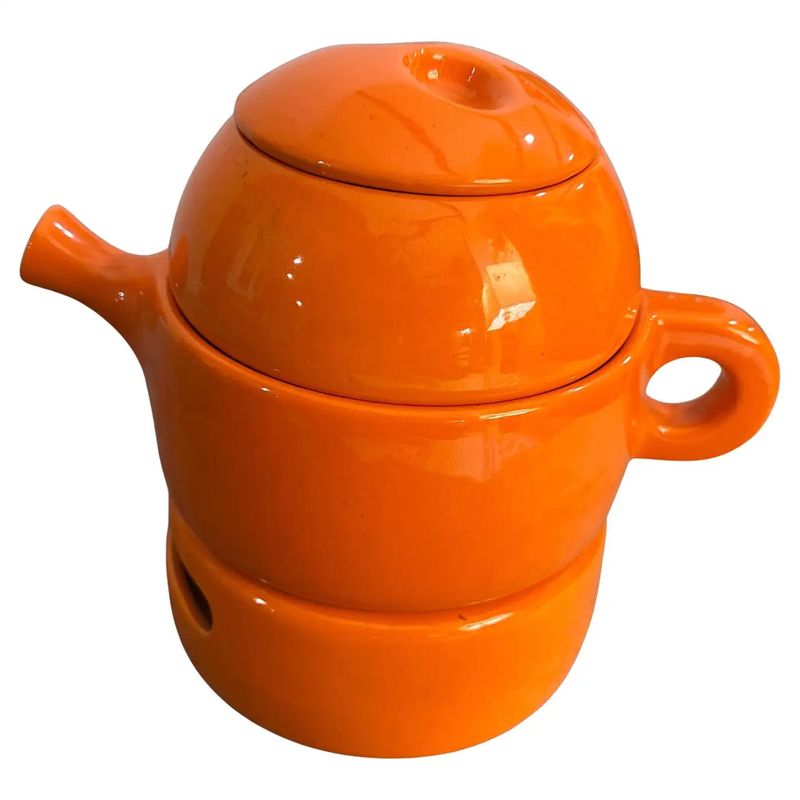 1970s Modernist Orange Ceramic Teapot by Liisi Beckmann for Gabbianelli