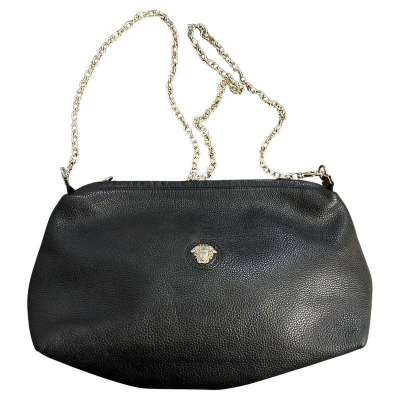 1990s Black Leather Medusa Bag by Gianni Versace