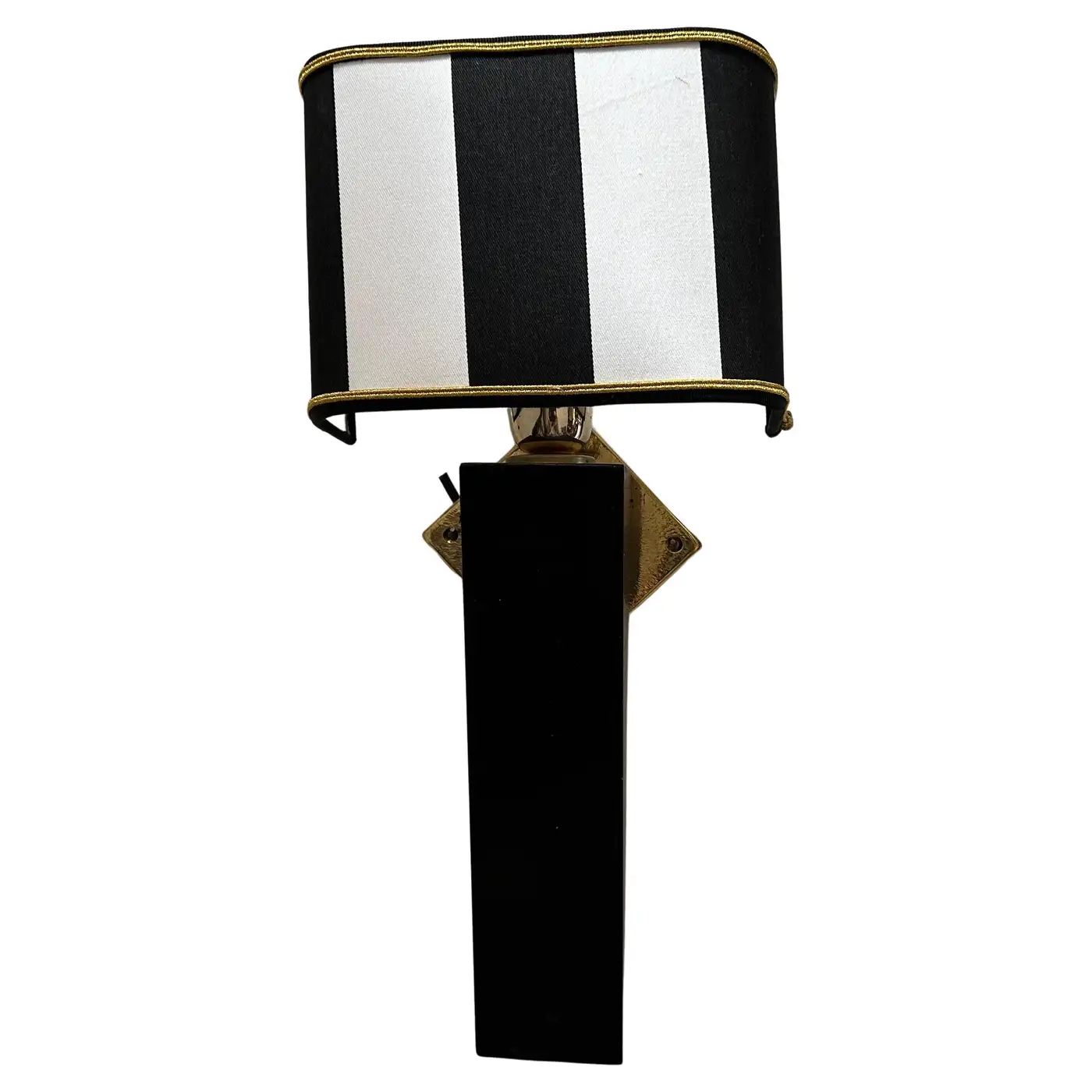 An Elegant 1980s Art Deco Style Black Painted Wood and Brass Italian Wall Sconce