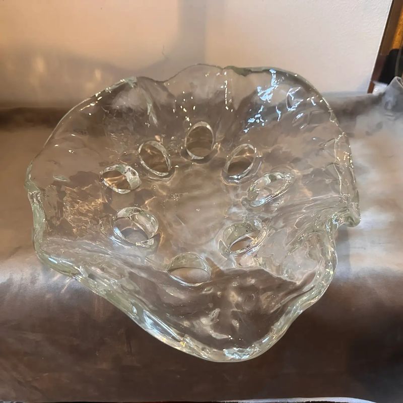 1970s Modernist Clear Murano Glass Oval Italian Centerpiece