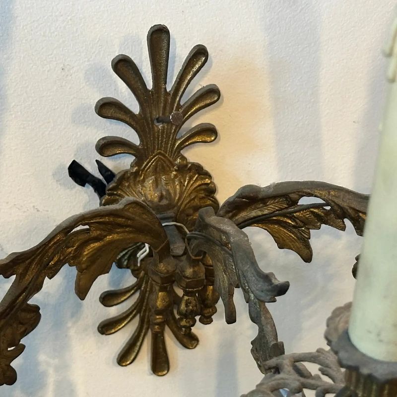 A Pair of Art Nouveau Gilded Iron and Cristal Sicilian Wall Sconces