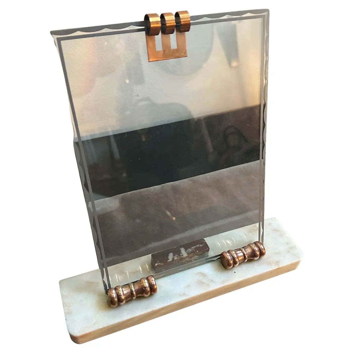1930s Art Deco Marble, Copper and Glass Rectangular French Picture Frame