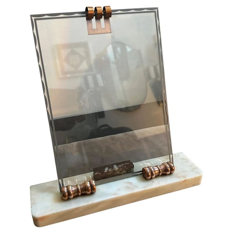 1930s Art Deco Marble, Copper and Glass Rectangular French Picture Frame