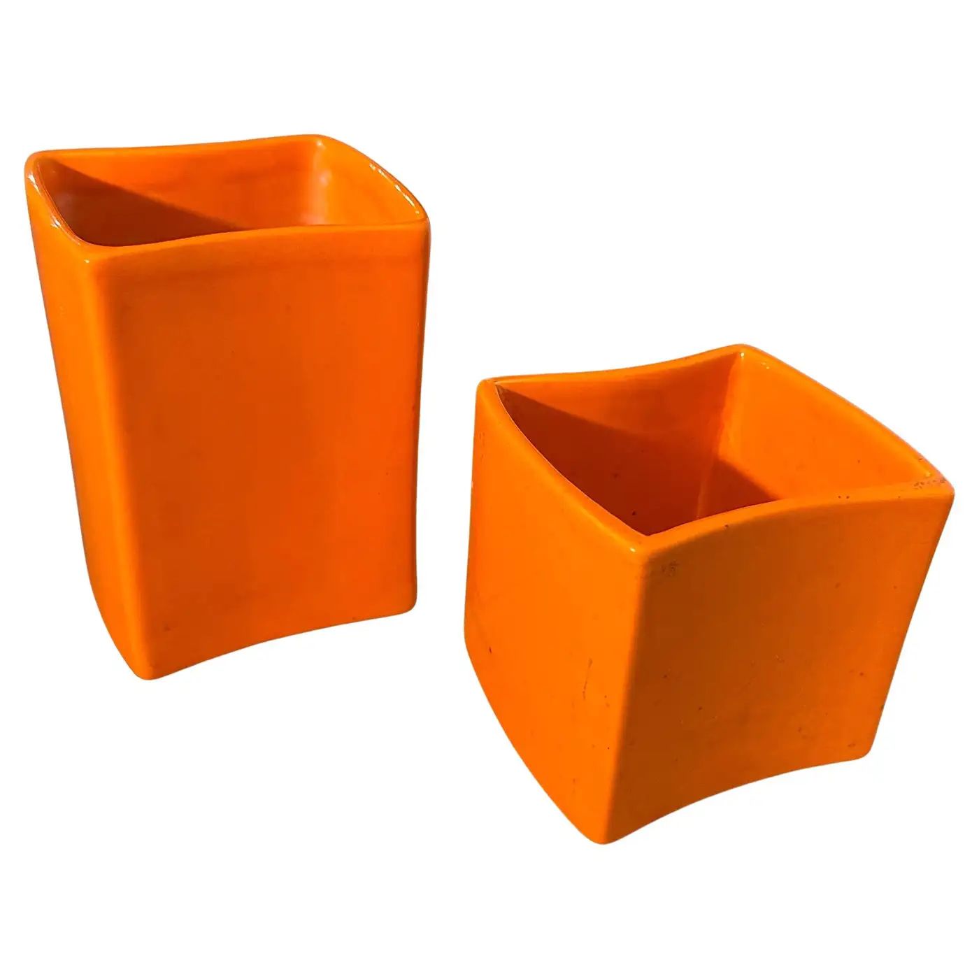 c. 1970 Two Modern Orange Ceramic Vases by Franco Bettonica for Gabbianelli