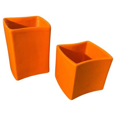 c. 1970 Two Modern Orange Ceramic Vases by Franco Bettonica for Gabbianelli