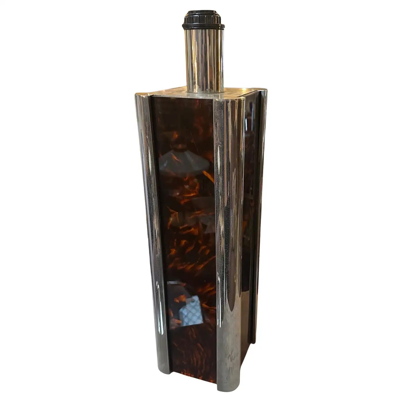 1970s Mid-Century Modern Fake Tortoiseshell Lucite and Silver Plate Table Lamp