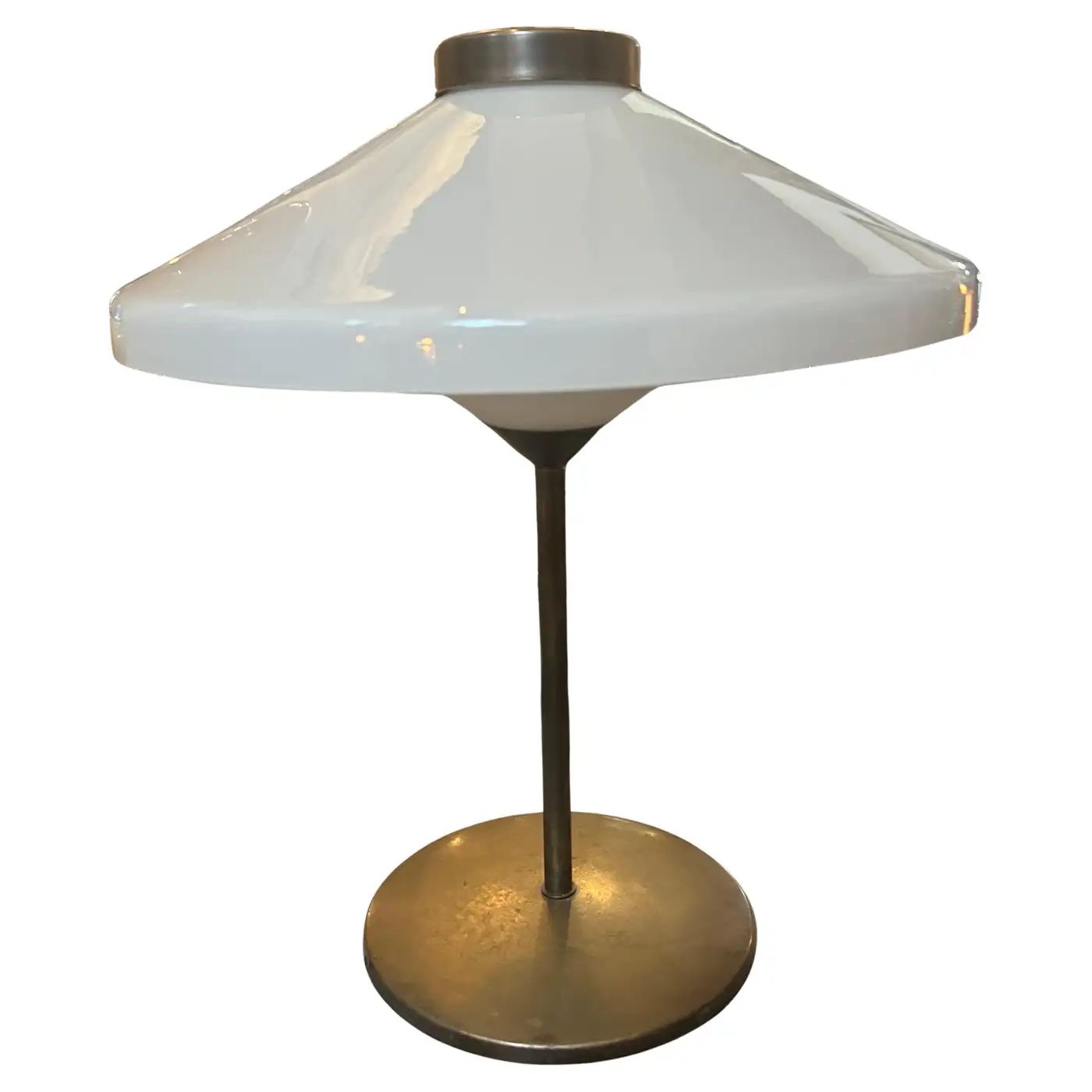 1950 Oscar Torlasco Style Mid-Century Modern Brass and Glass Italian Table Lamp