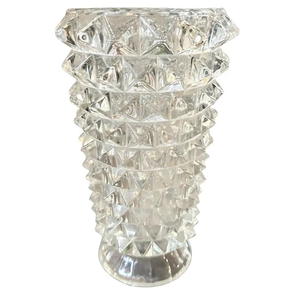 1940s Barovier Art Deco Clear Rostrato Murano Glass Vase