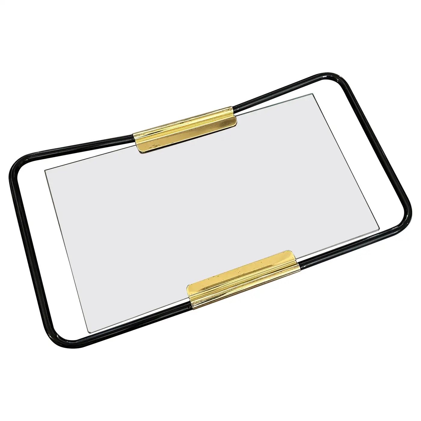 1970s Mid-Century Modern Brass and Black Painted Metal Tray by Mascagni