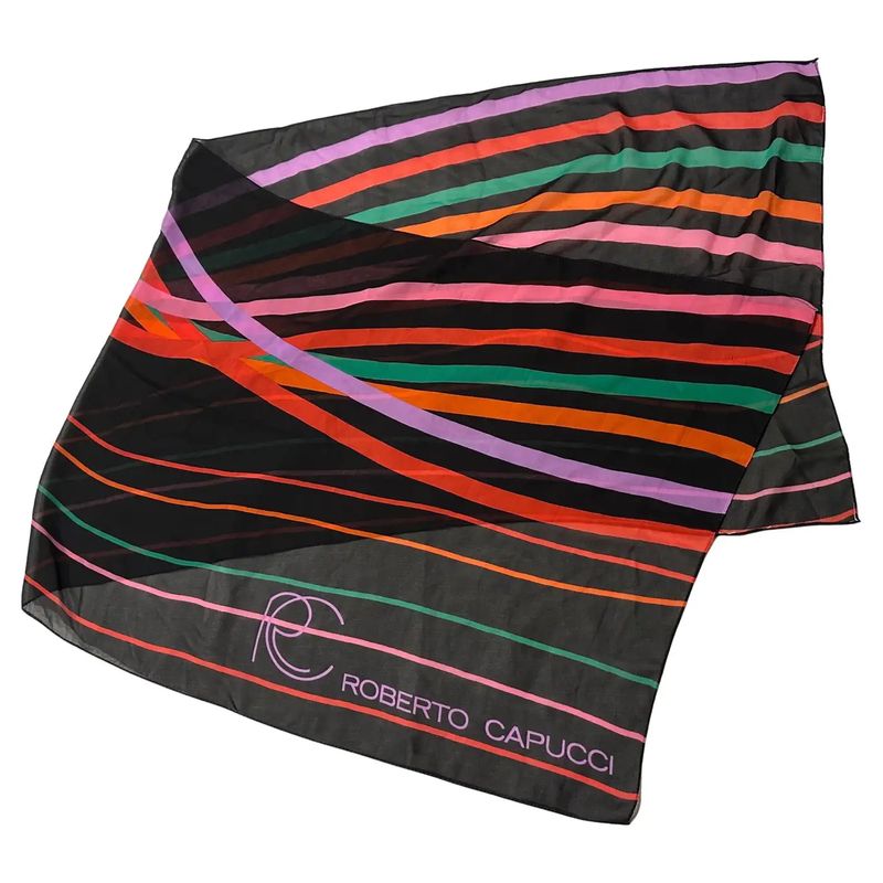 1980s Polychrome Italian Long Silk Scarf by Roberto Capucci