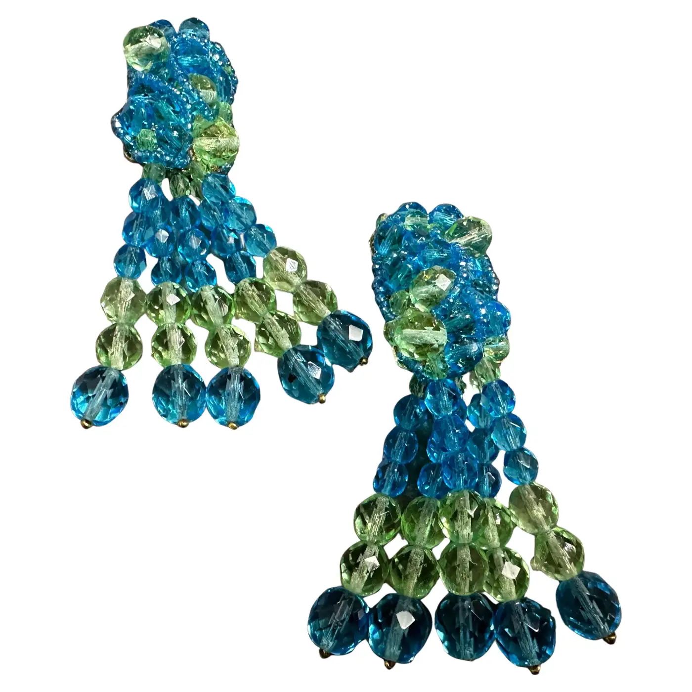 Iconic 21st Century Classic Blue and Green Crystal Chandelier Earrings