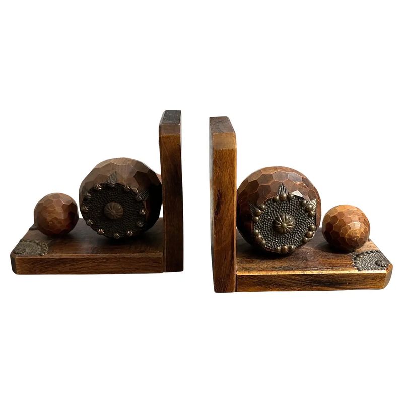 Set of Four 1930s Art Deco Wood and Iron French Bookends
