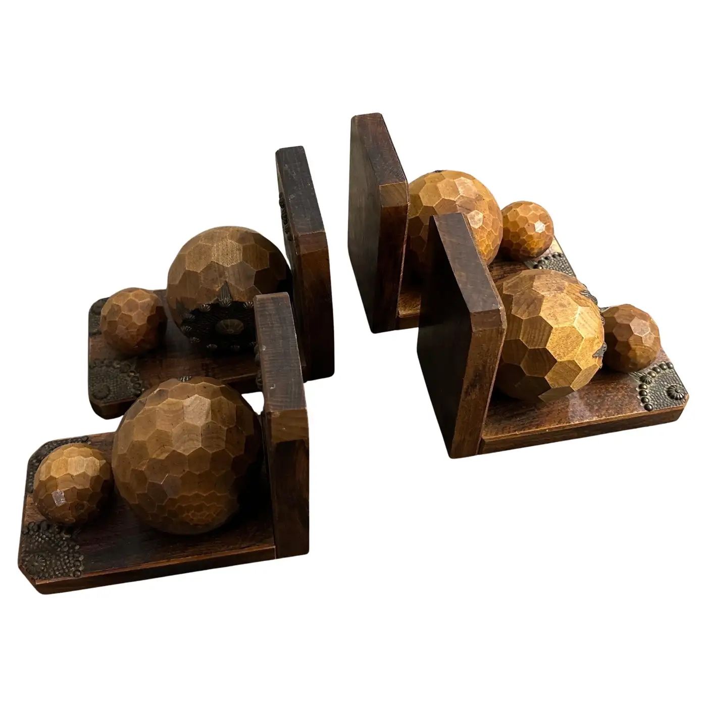 Set of Four 1930s Art Deco Wood and Iron French Bookends