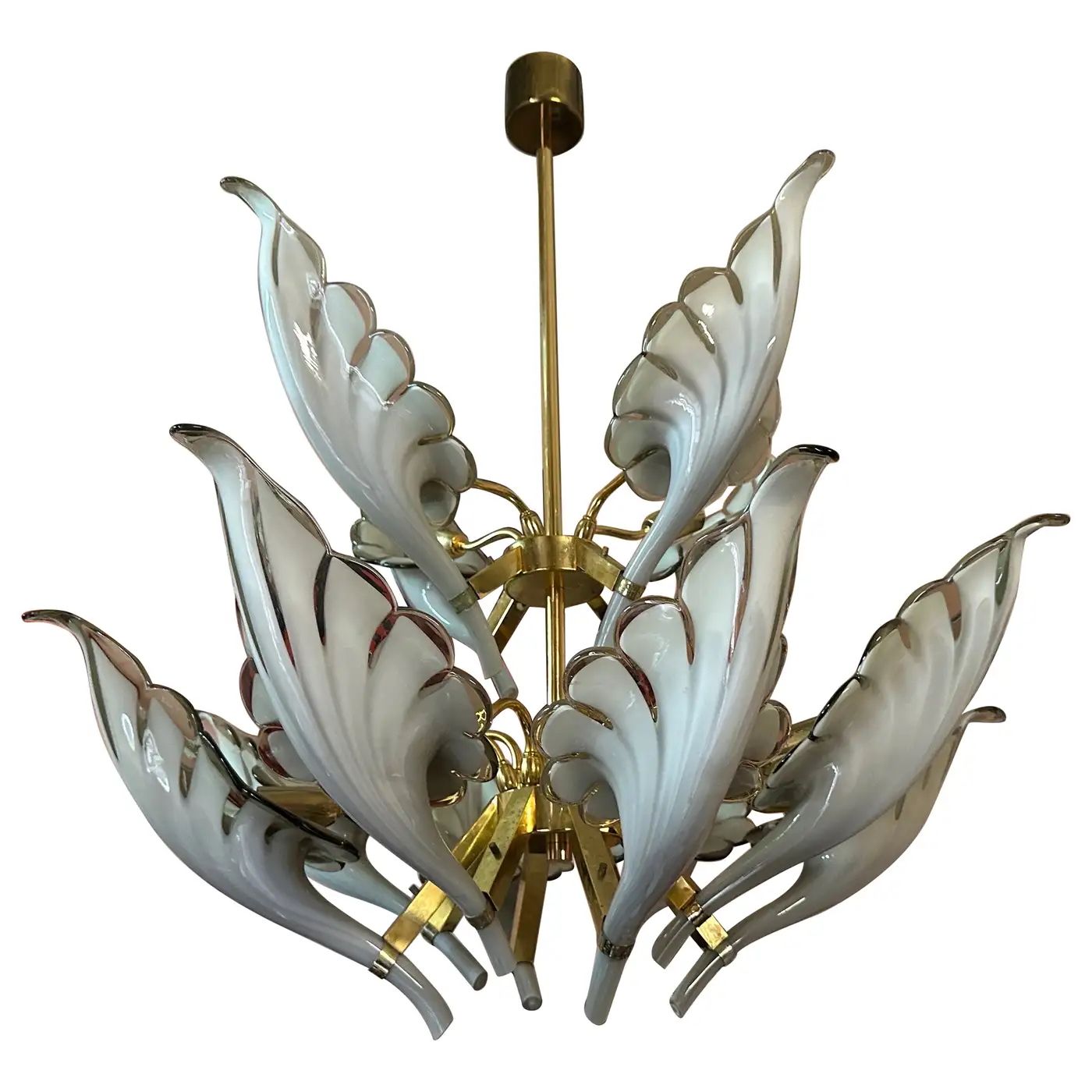 1970s Mid-Century Modern Brass and Gray Murano Glass Chandelier by Franco Luce