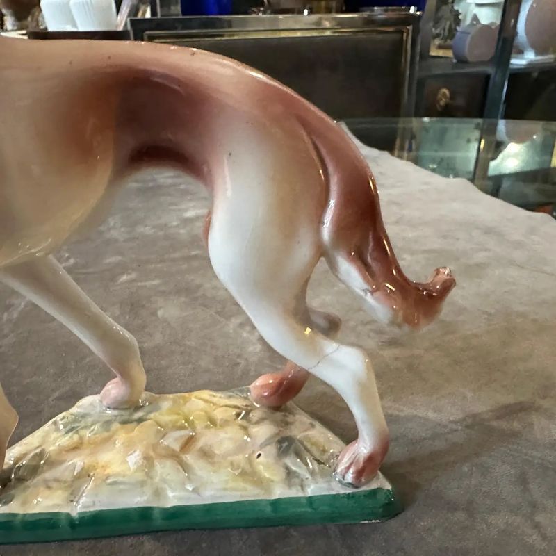 1960s Hand-Crafted and Painted Porcelain Figure of a Greyhound by Elsa Lagorio