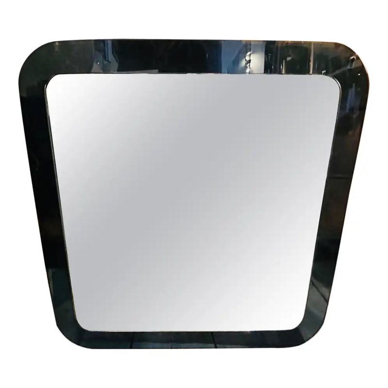 1970s Space Age Blue and Clear Glass Square Wall Mirror by Lupi Cristal Luxor
