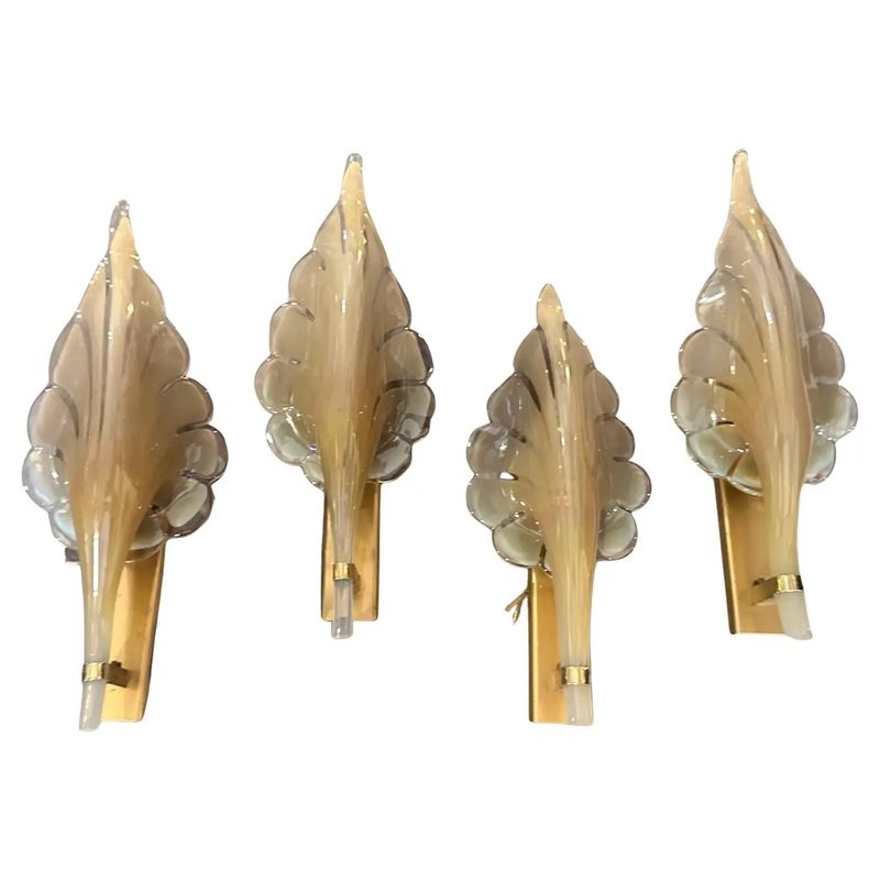 A 1970s Mid-Century Modern Brown Murano Glass Leaf Wall Sconce by Franco Luce