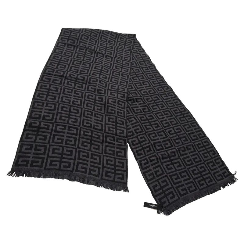 1990s Vintage Grey and Black Wool Continuous Logo Scarf by Givenchy