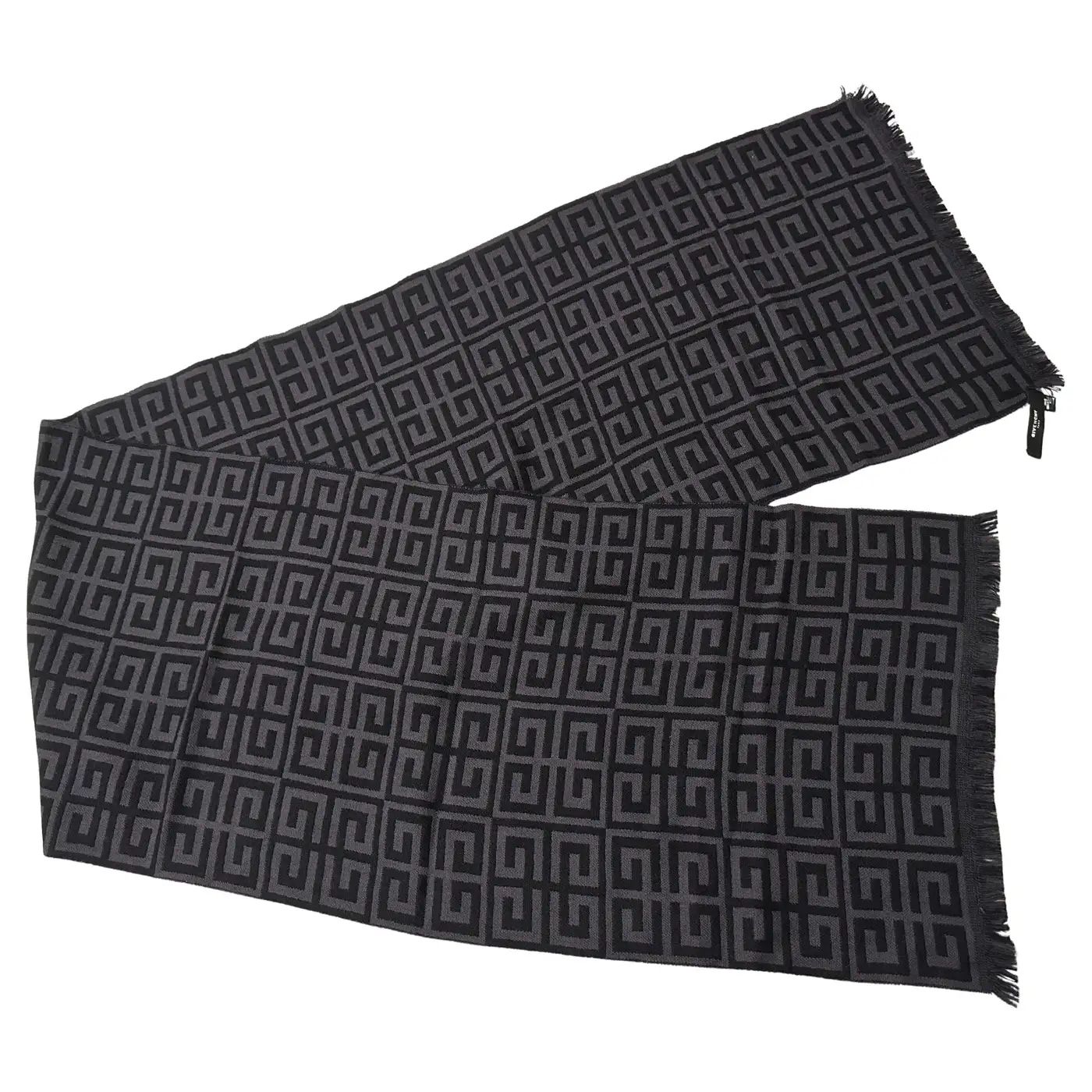 1990s Vintage Grey and Black Wool Continuous Logo Scarf by Givenchy