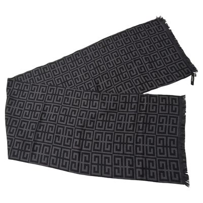 1990s Vintage Grey and Black Wool Continuous Logo Scarf by Givenchy