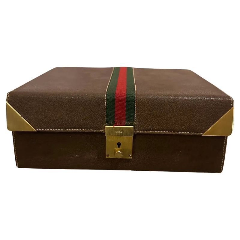 1980s Vintage Brown Leather Jewelry Box by Gucci