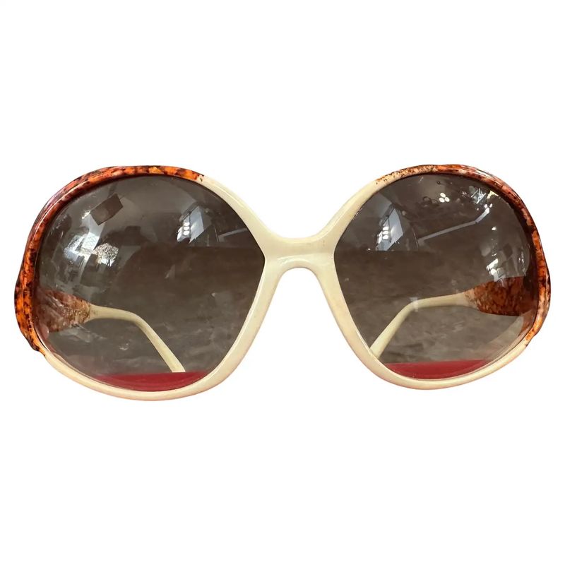 1970s Red and White Oversized Italian Sunglasses by Safilo