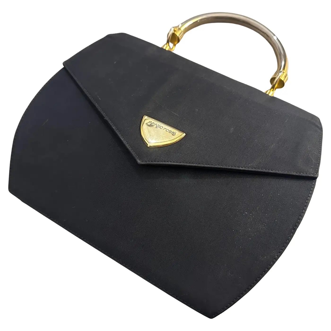 An Elegant 1990s Black Fabric, Brass and Chromed Metal Hand-Bag by Sergio Rossi