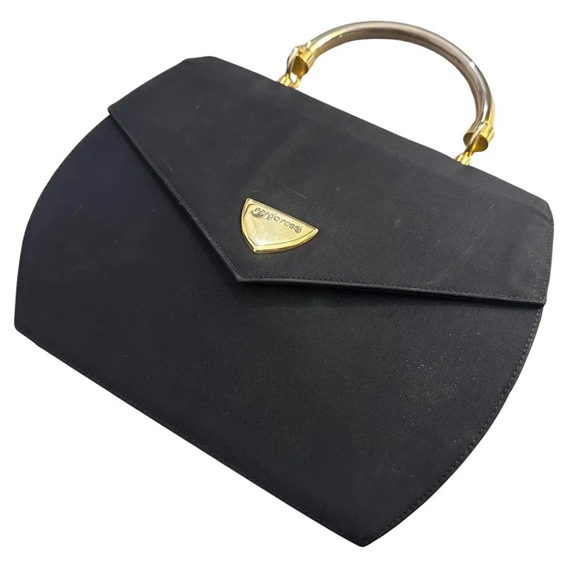 An Elegant 1990s Black Fabric, Brass and Chromed Metal Hand-Bag by Sergio Rossi