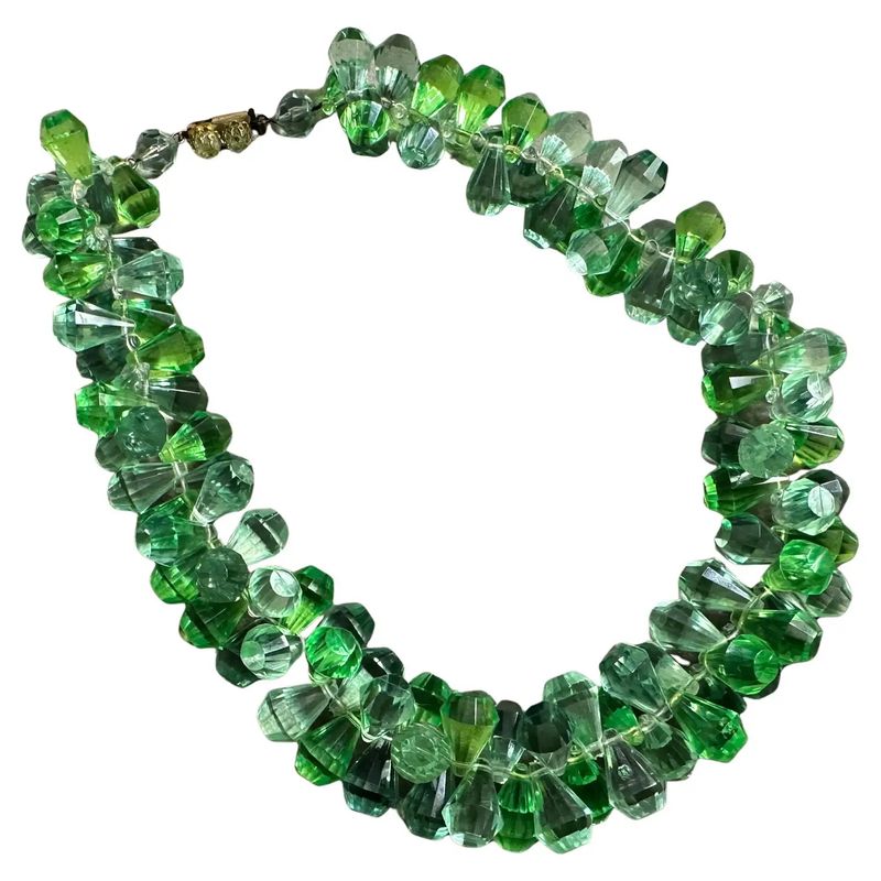 1950s Beaded green Crystal Italian Necklace